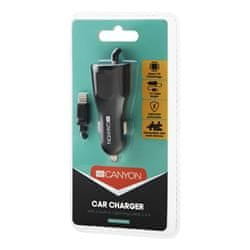 Canyon Univerzalni avtomobilski polnilec 1xUSB z osvetlitvenim kablom, vhod 12V-24V, izhod 5V-2,4A, Smart IC, črn
