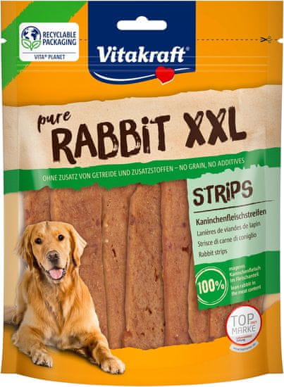 Vitakraft VITAKRAFT Pure Rabbit Strips - Prigrizek za pse - 250 g, brez glutena, naravni, primerno za vse pasme, meaty in čvrst