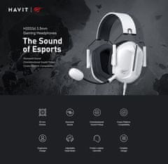 Havit Havit H2033D Gaming Slušalke v Beli Barvi, S Wired & Wireless Povezavo, In-Ear Design z Mikrofon