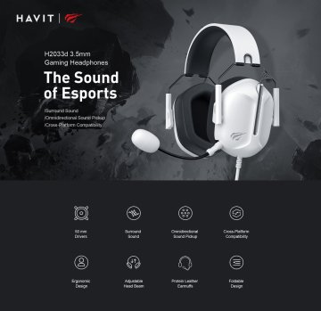 Havit Havit H2033D Gaming Slušalke v Beli Barvi, S Wired & Wireless Povezavo, In-Ear Design z Mikrofon