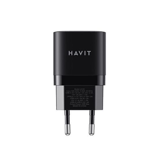 slomart Havit UC30 EU Črni USB-A + USB-C Polnilec s hitrim polnjenjem do 30 W in zaščito pred prenapolnjenjem