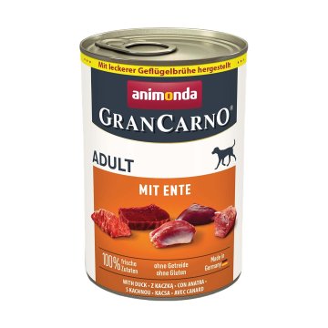 Animonda ANIMONDA GranCarno Adult z račjim mesom - mokra hrana za pse - 400g, brez glutena in umetnih barvil, primerna za vse pasme.