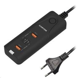 Canyon H-10 omrežni polnilec 2xUSB-C (PD 20W) + 2x USB-A (QC 3.0 18W), zaščita, 100V-240V, izhod do 40W, 1m, črna