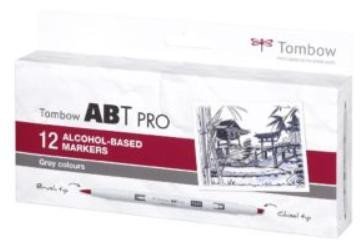 Tombow Dvostranski alkoholni marker ABT PRO - sive barve 12 kosov
