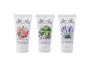 Mehčalna krema za roke 50ml Mešanica vrtnice, štiriperesne detelje, sivke, rožnate, zelene, vijolične