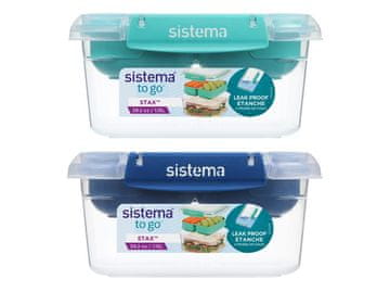 Sistema Deljena vodotesna škatla za hrano To Go STAX, 1,15 l, zelena, modra