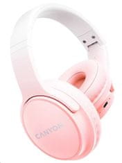 Canyon brezžične slušalke OnRiff 4, BT 5.3, USB-C, baterija 500 mAh, mikrofon, 40 mm pretvorniki, roza