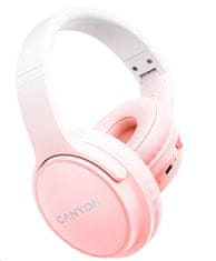 Canyon brezžične slušalke OnRiff 4, BT 5.3, USB-C, baterija 500 mAh, mikrofon, 40 mm pretvorniki, roza