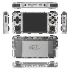 slomart Retro igralna konzola ANBERNIC RG35XX H v beli/prozornem dizajnu z 64 GB shrambe in široko združljivostjo.