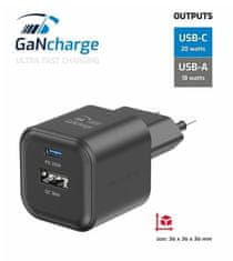 SWISSTEN Napajalnik GaN 1x USB-C 20W pd + 1x USB-A 18w QC črn