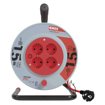 Emos Kolutni podaljšek 15 m / 4 vtičnice / črni / PVC / 230 V / 1 mm2