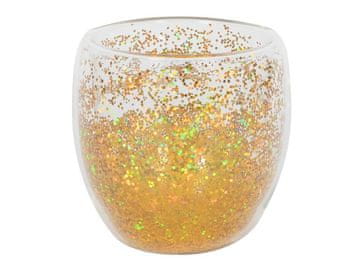 HIT DVOJNI STEKLENI KOZAREC S KONFETI 250 ML, ZLATI