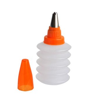 STEKLENIČKA ZA DEKORACIJO TORTE + NERJAVEČA ŠOBA, 17,5X5CM