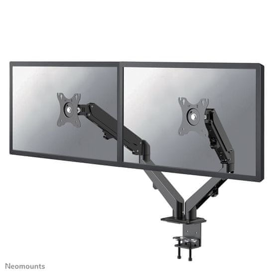 slomart Neomounts črna desk monitor arm z nastavljivim višinskim plinom, podporo za 2 zaslona in kavljem za kable