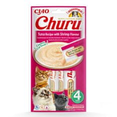 Inaba INABA Churu morske dobrote s tuno in kozicami - priboljški za mačke, 4x14 g, brez glutena in umetnih barvil