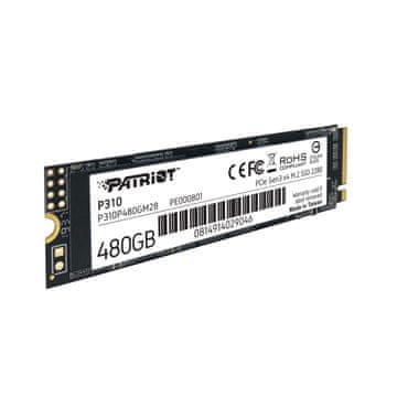 slomart SSD Patriot P310 480GB M.2 2280 NVMe PCIe Gen 3, visoka hitrost branja in pisanja do 1700/1500 MB/s, idealen za PC
