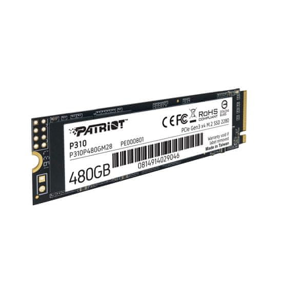 slomart SSD Patriot P310 480GB M.2 2280 NVMe PCIe Gen 3, visoka hitrost branja in pisanja do 1700/1500 MB/s, idealen za PC