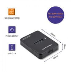 Qoltec Qoltec 50313 M.2 SSD ohišje za shranjevanje v črni barvi, USB Type-C, podpora za PCIe in SATA, do 1 SSD diska