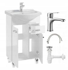 shumee Kopalniška omarica z umivalnikom na nogah 85x50, stoječa bela Mea s podolgovato kromirano pipo