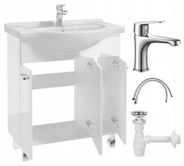 shumee Kopalniška omarica z umivalnikom na nogah 84x75, stoječa bela Mea s podolgovato kromirano pipo