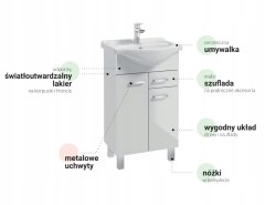 shumee Kopalniška omarica z umivalnikom na nogah 85x50, stoječa bela Mea s podolgovato kromirano pipo