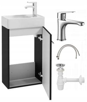 shumee Kopalniška omarica s črnim stenskim umivalnikom 40x60 Small z podolgovato kromirano pipo