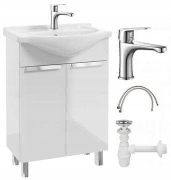 shumee Kopalniška omarica z umivalnikom na nogah 85x60, stoječa, bela Lily, s podolgovato kromirano pipo