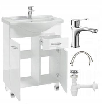 shumee Kopalniška omarica z umivalnikom na nogah 85x55, stoječa bela Mea s podolgovato kromirano pipo