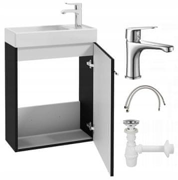 shumee Kopalniška omarica s črnim stenskim umivalnikom 50x70 Small z podolgovato kromirano pipo
