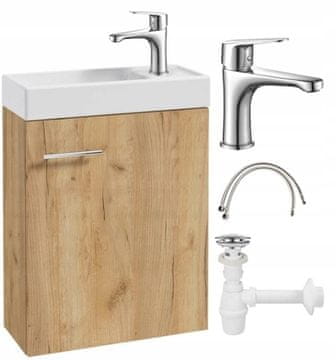 shumee Kopalniška omarica z visečim umivalnikom Small Craft iz hrasta 50x70 in podolgovato kromirano pipo