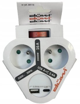 shumee Podaljšek s stikalom in ozemljitvijo 2x2P+Z + USB tip A in C