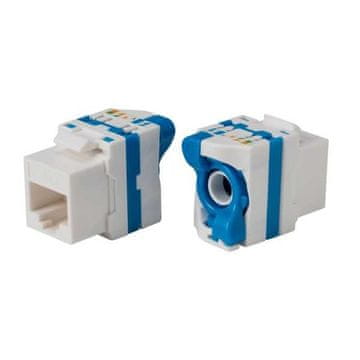 XtendLan Keystone vtičnica RJ45, CAT6, UTP, zaklepanje s ključavnico, namestitev brez orodja, bela z barvnim trakom