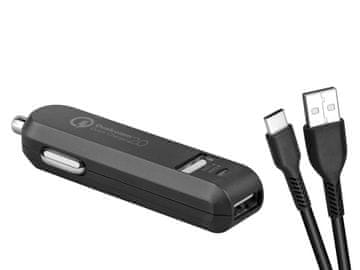 Avacom CarMAX 2x Qualcomm Quick Charge 2.0 avtomobilski polnilnik, črn (kabel USB-C)