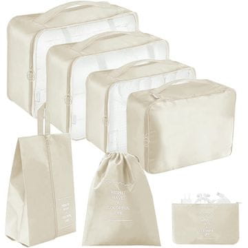 Severno Komplet organizatorjev, potovalne torbe za kovček za oblačila in čevlje, BAGGI, bež, 7 kosov.