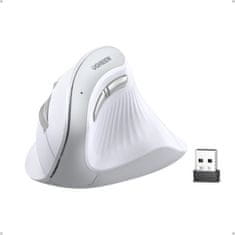 Ugreen Brezžična ergonomska vertikalna miška z Bluetooth in Wi-Fi povezavo - bela