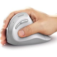 Ugreen Brezžična ergonomska vertikalna miška z Bluetooth in Wi-Fi povezavo - bela