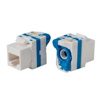 XtendLan Keystone vtičnica RJ45, CAT6A, UTP, zaklepanje s ključavnico, namestitev brez orodja, bela z barvno črto