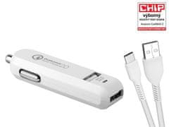 Avacom Avtomobilski polnilnik CarMAX 2x Qualcomm Quick Charge 2.0, bel (kabel USB-C)