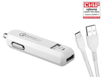 Avacom Avtomobilski polnilnik CarMAX 2x Qualcomm Quick Charge 2.0, bel (kabel USB-C)