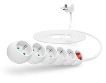 Connect IT podaljšek 230 V, 5 vtičnic, 5 m, s stikalom (bel)