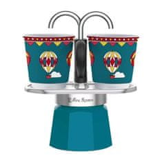 BIALETTI Bialetti Mini Express Zimska Pravljica 2TZ kavni aparat s 2 keramičnimi skodelicami, turkizna barva