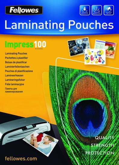 Fellowes Fellowes A4 Glossy laminirni raztopine 100 mikronov - paket 100 kosov, prozoren, hitra poštnina 24 ur