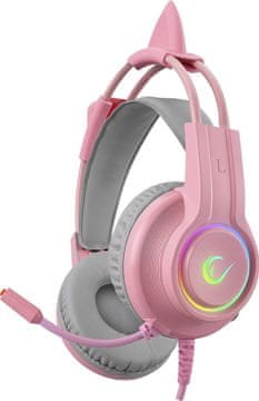 Rampage Gaming slušalke Rampage X-CATTY 7.1 RGB z mikrofonomsko zmanjševanjem šuma, siva-roza, USB, 7.1 virtualni surround