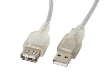 Lanberg USB kabel Lanberg CA-USBE-12CC-0018-TR, 1,8 m, USB 2.0 A, prozoren, moški in ženski konektor, odličen prenos podatkov