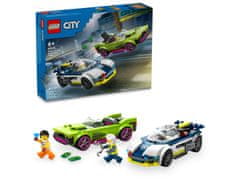 LEGO LEGO City 60415 Policijski avto in dirkalni avto: Sledite akciji z 213 kosi in 2 minifigurama, primerno za starost 6+ let.