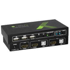 Techly Techly 2x1 USB HDMI 4K KVM stikalo, črno, z daljinskim upravljalnikom, za 2 računalnika, HDMI in USB kabli vključeni