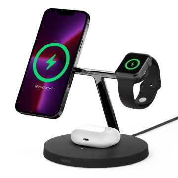 Belkin Belkin WIZ017vfBK Brezžični polnilec za slušalke, pametno uro in pametni telefon, črna, hitri polnjenje, notranja uporaba