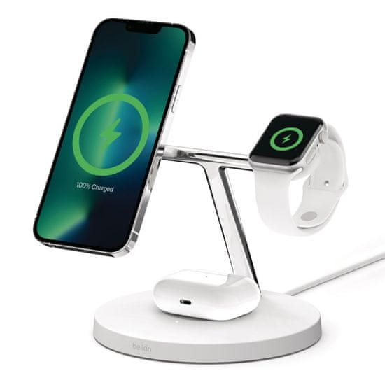 Belkin Belkin WIZ017vfWH Brezžični hitro polnilec za pametne telefone in pametne ure v bele barvi, AC 15W, notranja uporaba