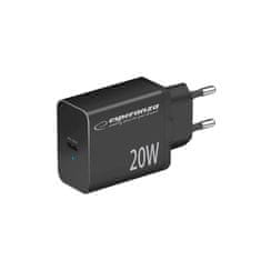 Esperanza Polnilec Esperanza EZC104K 20W Črn s Power Delivery in zaščito pred prenapolnjenjem, USB Type-C, 100-240 V