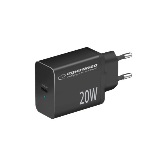 Esperanza Polnilec Esperanza EZC104K 20W Črn s Power Delivery in zaščito pred prenapolnjenjem, USB Type-C, 100-240 V